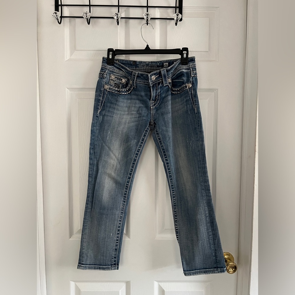 Miss Me Faded Blue Denim Jeans/Capris